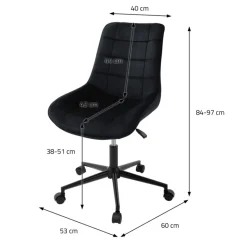 Bürostuhl auf Rollen Schwarz mit Samtbezug und Metallgestell ML-Design-ECD Germany