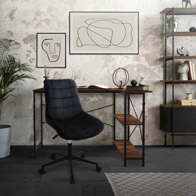 Bürostuhl auf Rollen Schwarz mit Samtbezug und Metallgestell ML-Design-ECD Germany