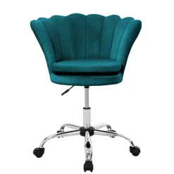 Bürostuhl mit Rollen und Rückenlehne Muscheldesign 68x68 cm Petrol aus Samt Schminktisch Stuhl ML-Design-ECD Germany Online