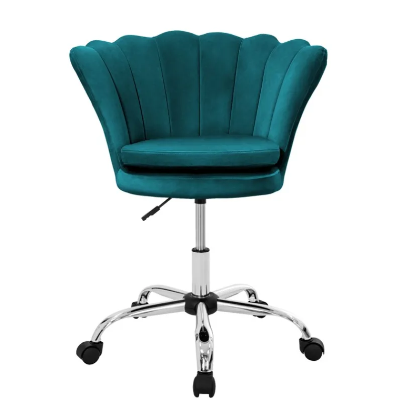Bürostuhl mit Rollen und Rückenlehne Muscheldesign 68x68 cm Petrol aus Samt Schminktisch Stuhl ML-Design-ECD Germany Online
