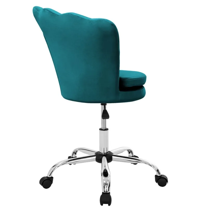 Bürostuhl mit Rollen und Rückenlehne Muscheldesign 68x68 cm Petrol aus Samt Schminktisch Stuhl ML-Design-ECD Germany Online