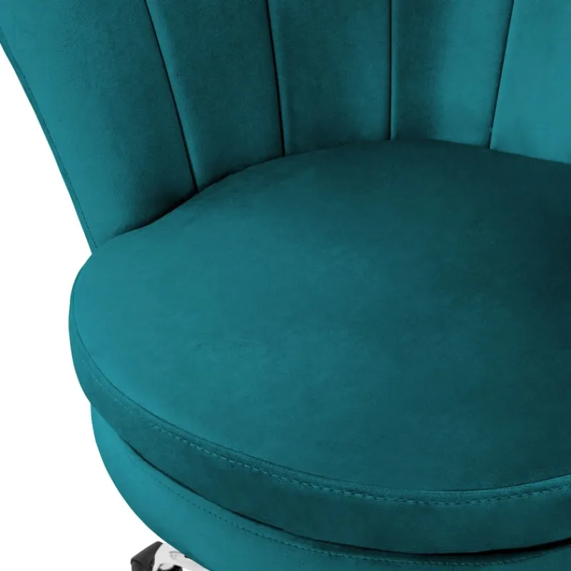 Bürostuhl mit Rollen und Rückenlehne Muscheldesign 68x68 cm Petrol aus Samt Schminktisch Stuhl ML-Design-ECD Germany Online