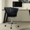 Bürostuhl mit Rollen und Rückenlehne Muscheldesign 68x68 cm Schwarz aus Samt Schminktisch Stuhl ML-Design-ECD Germany Discount