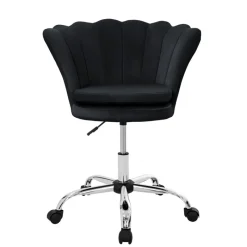 Bürostuhl mit Rollen und Rückenlehne Muscheldesign 68x68 cm Schwarz aus Samt Schminktisch Stuhl ML-Design-ECD Germany Discount