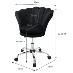 Bürostuhl mit Rollen und Rückenlehne Muscheldesign 68x68 cm Schwarz aus Samt Schminktisch Stuhl ML-Design-ECD Germany Discount