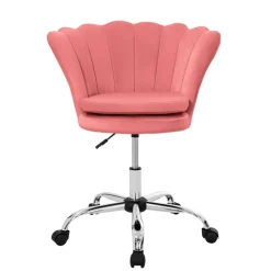 Bürostuhl mit Rollen und Rückenlehne Muscheldesign 68x68 cm Rosa aus Samt Schminktisch Stuhl ML-Design-ECD Germany Sale