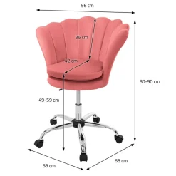 Bürostuhl mit Rollen und Rückenlehne Muscheldesign 68x68 cm Rosa aus Samt Schminktisch Stuhl ML-Design-ECD Germany Sale