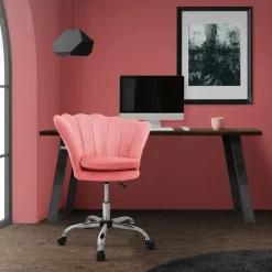 Bürostuhl mit Rollen und Rückenlehne Muscheldesign 68x68 cm Rosa aus Samt Schminktisch Stuhl ML-Design-ECD Germany Sale