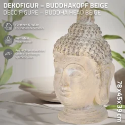 Buddha Kopf Figur 45x39x78 cm beige/grau aus Kunststein-ECD Germany Online