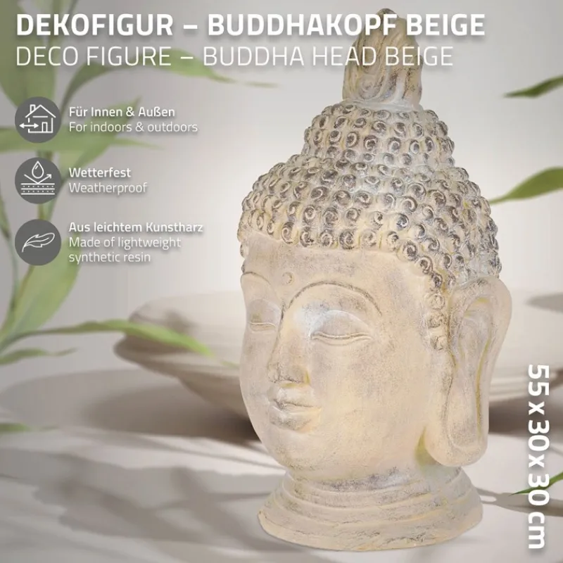Buddha Kopf Figur 30x30x55 cm beige/grau aus Kunststein-ECD Germany Best