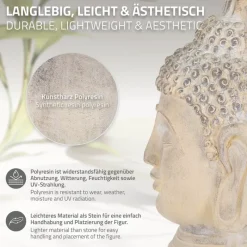 Buddha Kopf Figur 30x30x55 cm beige/grau aus Kunststein-ECD Germany Best
