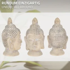 Buddha Kopf Figur 30x30x55 cm beige/grau aus Kunststein-ECD Germany Best