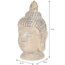 Buddha Kopf Figur 30x30x55 cm beige/grau aus Kunststein-ECD Germany Best