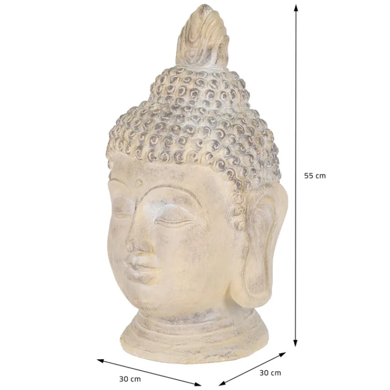 Buddha Kopf Figur 30x30x55 cm beige/grau aus Kunststein-ECD Germany Best