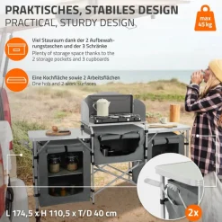 Camping Küche faltbar mit Tragetasche Grau aus Aluminium inkl. Arbeitsplatte Hauki-ECD Germany Discount