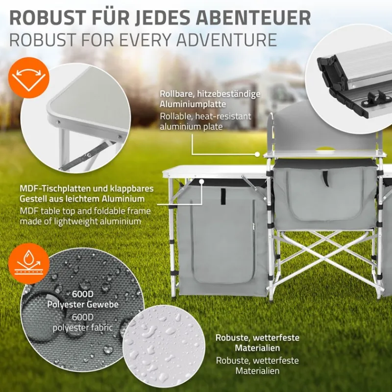 Camping Küche faltbar mit Tragetasche Grau aus Aluminium inkl. Arbeitsplatte Hauki-ECD Germany Discount