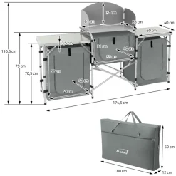 Camping Küche faltbar mit Tragetasche Grau aus Aluminium inkl. Arbeitsplatte Hauki-ECD Germany Discount
