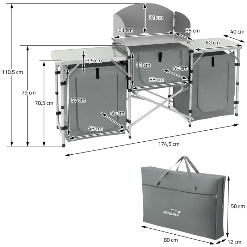 Camping Küche faltbar mit Tragetasche Grau aus Aluminium inkl. Arbeitsplatte Hauki-ECD Germany Discount