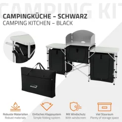 Camping Küche faltbar mit Tragetasche Schwarz aus Aluminium inkl. Arbeitsplatte Hauki-ECD Germany New