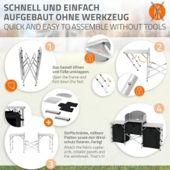 Camping Küche faltbar mit Tragetasche Schwarz aus Aluminium inkl. Arbeitsplatte Hauki-ECD Germany New