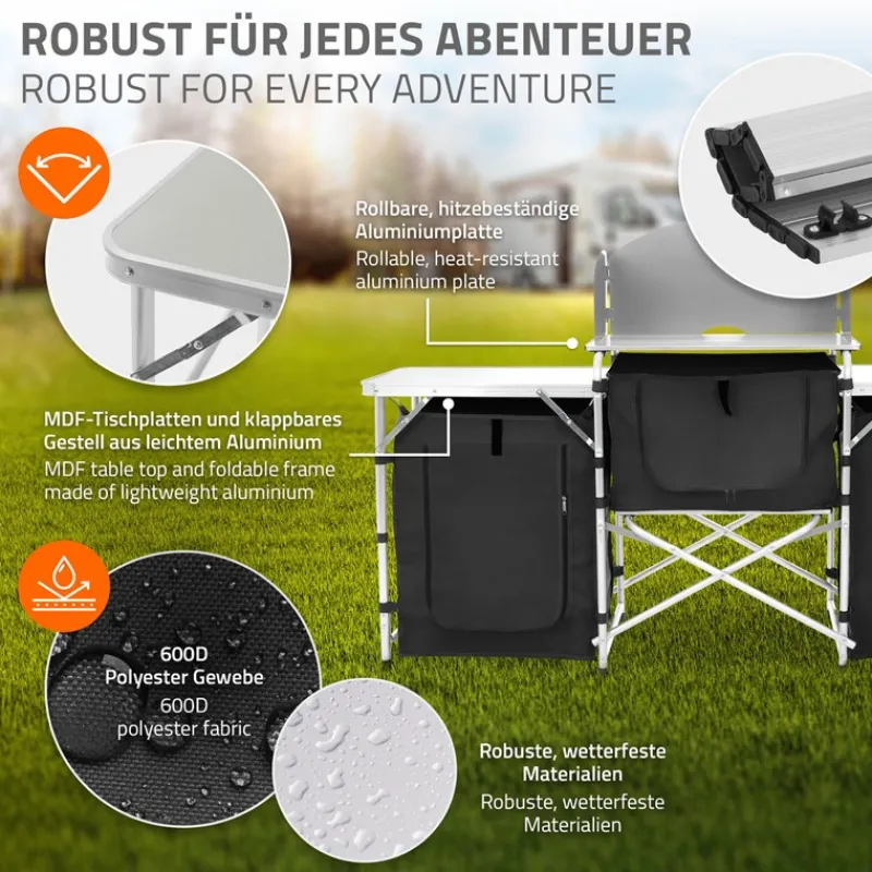 Camping Küche faltbar mit Tragetasche Schwarz aus Aluminium inkl. Arbeitsplatte Hauki-ECD Germany New
