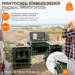 Camping Küche faltbar mit Tragetasche Khaki aus Aluminium inkl. Arbeitsplatte Hauki-ECD Germany Best