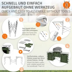 Camping Küche faltbar mit Tragetasche Khaki aus Aluminium inkl. Arbeitsplatte Hauki-ECD Germany Best