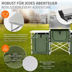 Camping Küche faltbar mit Tragetasche Khaki aus Aluminium inkl. Arbeitsplatte Hauki-ECD Germany Best
