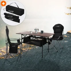 Camping Set 3-teilig mit Klapptisch Braun und 2 Campingstühlen Schwarz HAUKI-ECD Germany Best