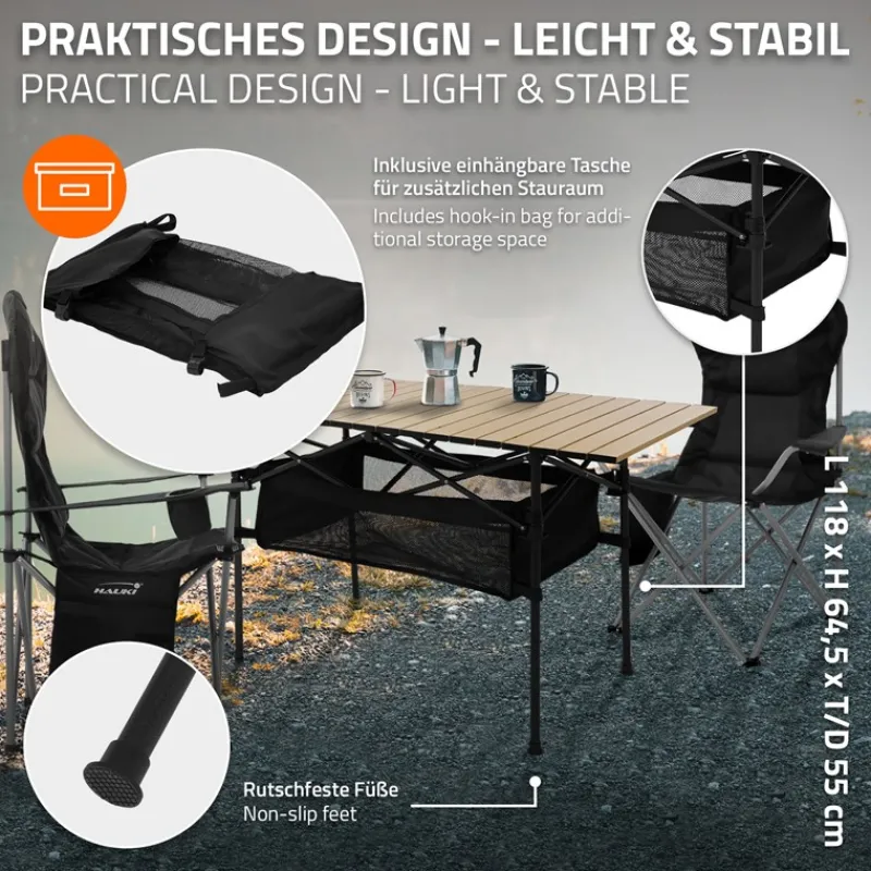 Camping Set 3-teilig mit Klapptisch Beige und 2 Campingstühlen Schwarz HAUKI-ECD Germany Sale