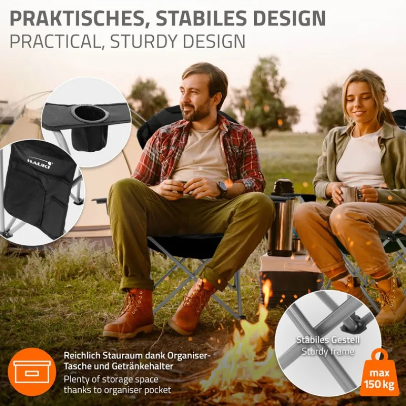 Camping Set 3-teilig mit Klapptisch Beige und 2 Campingstühlen Schwarz HAUKI-ECD Germany Sale