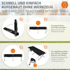 Campingbett Feldbett klappbar 210x83x46 cm Schwarz mit Tragetasche bis 150 kg Hauki-ECD Germany Discount