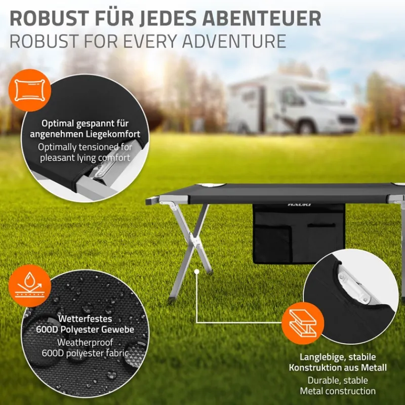 Campingbett Feldbett klappbar 210x83x46 cm Schwarz mit Tragetasche bis 150 kg Hauki-ECD Germany Discount