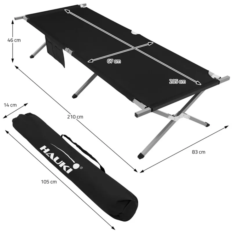 Campingbett Feldbett klappbar 210x83x46 cm Schwarz mit Tragetasche bis 150 kg Hauki-ECD Germany Discount