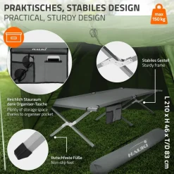 Campingbett Feldbett klappbar 210x83x46 cm Grau mit Tragetasche bis 150 kg HAUKI-ECD Germany Sale