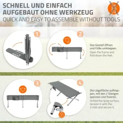 Campingbett Feldbett klappbar 210x83x46 cm Grau mit Tragetasche bis 150 kg HAUKI-ECD Germany Sale