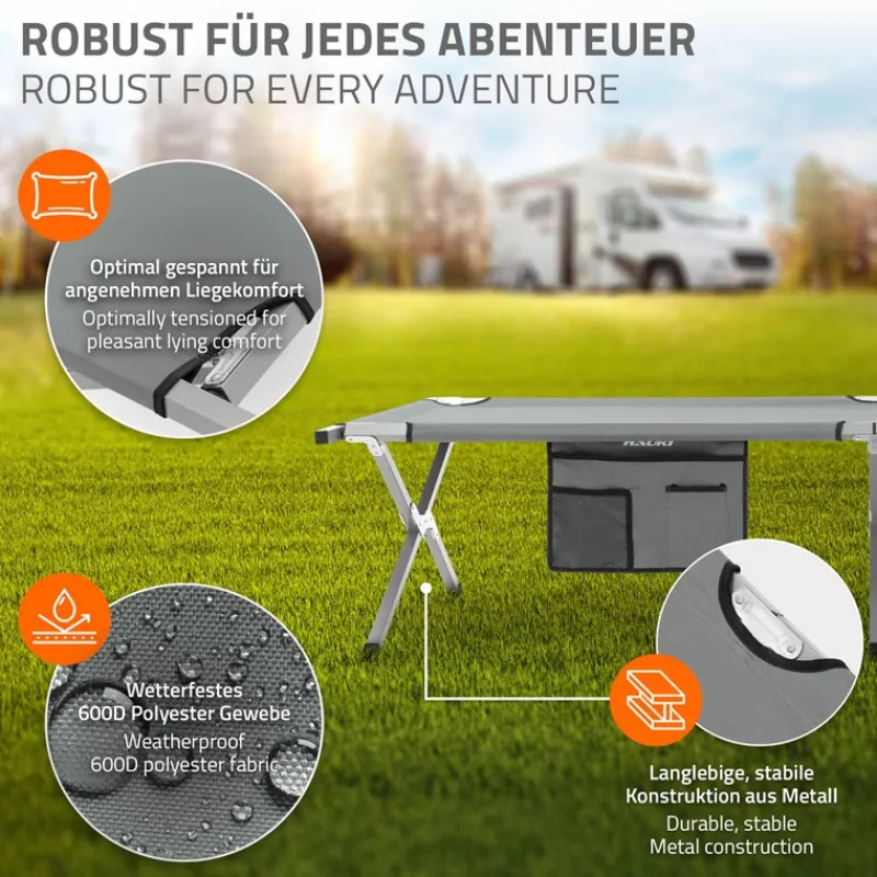 Campingbett Feldbett klappbar 210x83x46 cm Grau mit Tragetasche bis 150 kg HAUKI-ECD Germany Sale