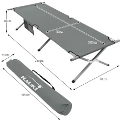 Campingbett Feldbett klappbar 210x83x46 cm Grau mit Tragetasche bis 150 kg HAUKI-ECD Germany Sale