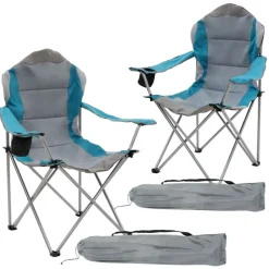 Campingstuhl 2er Set faltbar Grau-Blau klappbarer Angelstuhl mit Getränkehalter & Tragetasche-ECD Germany Sale