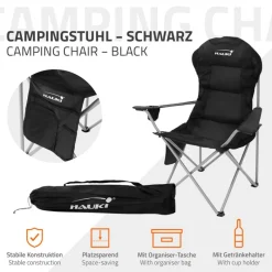 Campingstuhl faltbar bis 150 kg Schwarz mit Getränkehalterung inkl. Tragetasche Hauki-ECD Germany Outlet