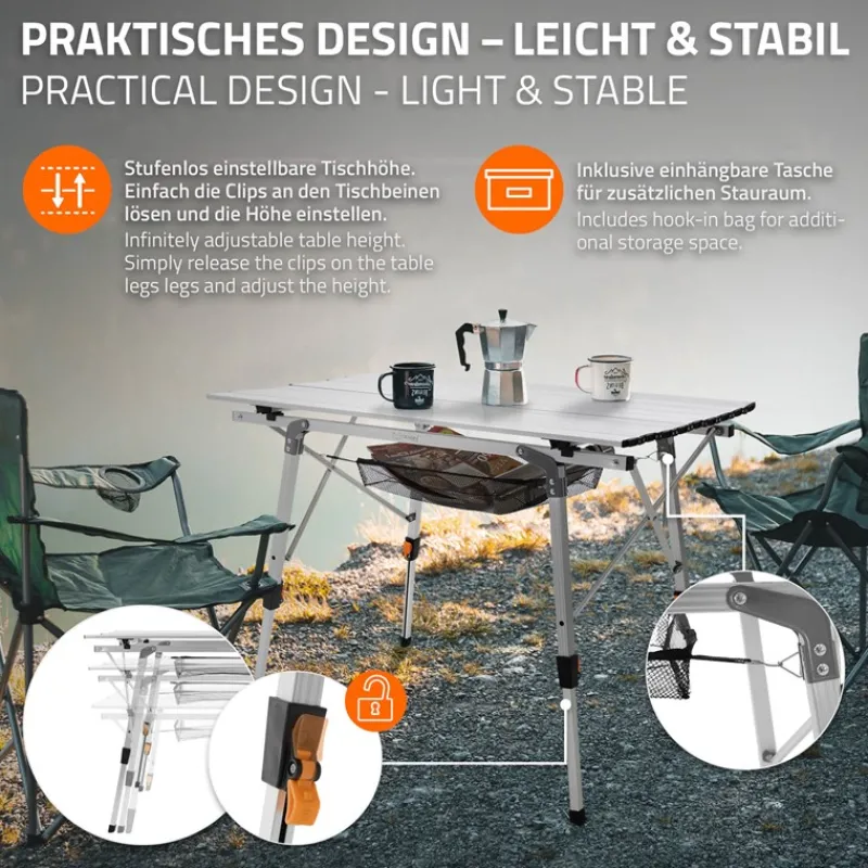 Campingtisch faltbar 90x51,5 cm Silber aus Aluminium ML-Design-ECD Germany Best