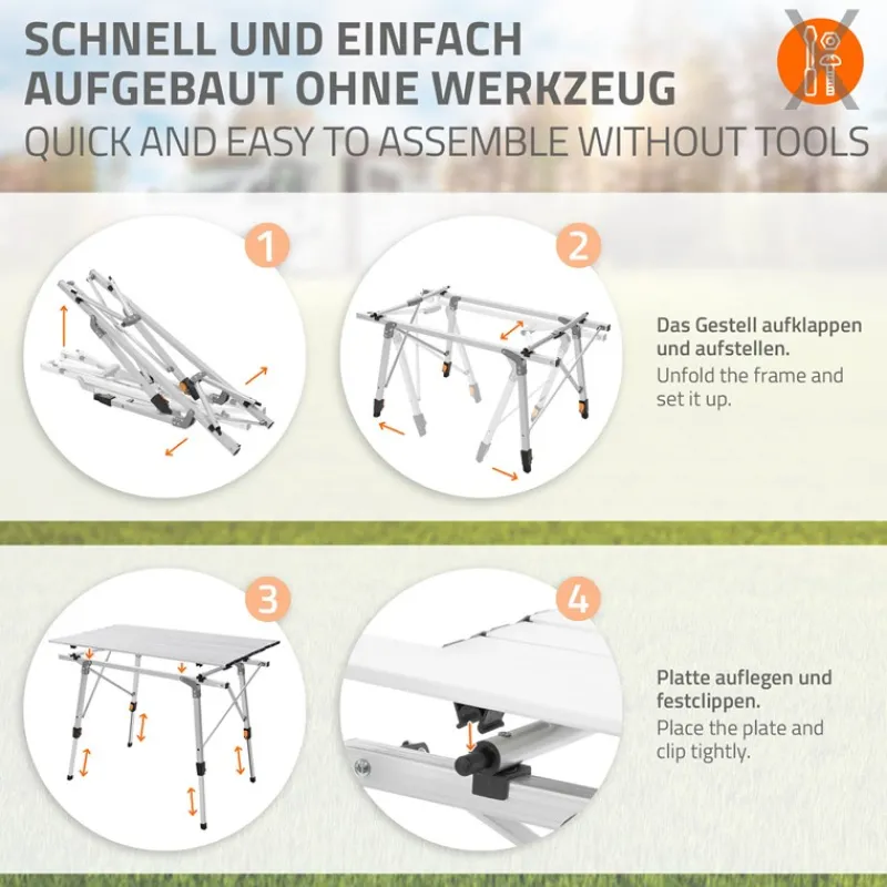 Campingtisch faltbar 90x51,5 cm Silber aus Aluminium ML-Design-ECD Germany Best