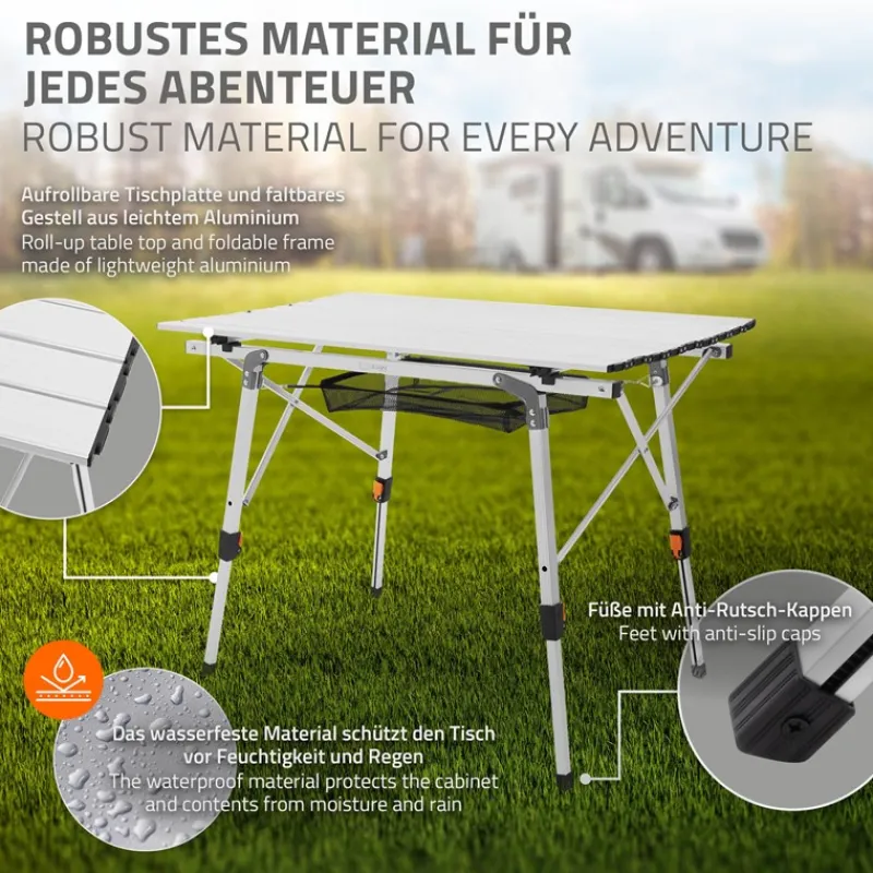 Campingtisch faltbar 90x51,5 cm Silber aus Aluminium ML-Design-ECD Germany Best