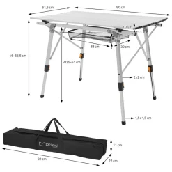 Campingtisch faltbar 90x51,5 cm Silber aus Aluminium ML-Design-ECD Germany Best