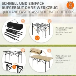 Campingtisch klappbar 118x55x64,5 cm Beige aus Aluminium Hauki-ECD Germany Best