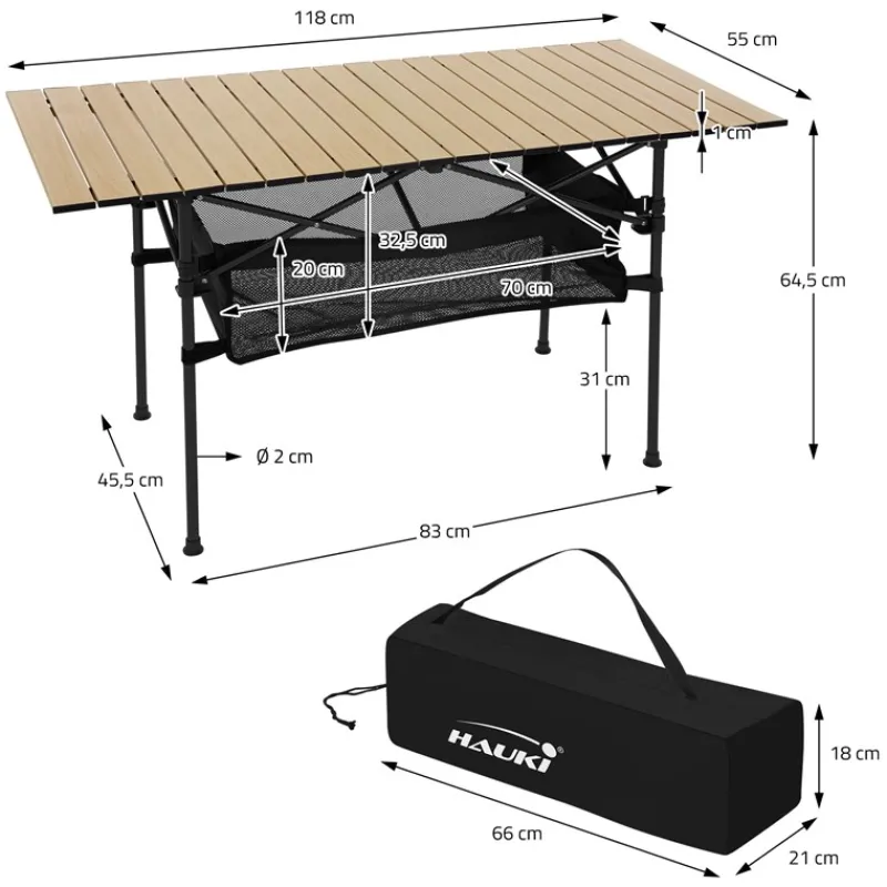 Campingtisch klappbar 118x55x64,5 cm Beige aus Aluminium Hauki-ECD Germany Best