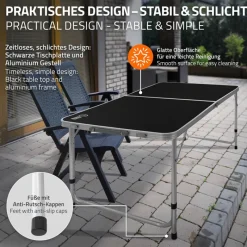 Campingtisch klappbar 120x60x54-70 cm Schwarz aus Aluminium-ECD Germany Clearance