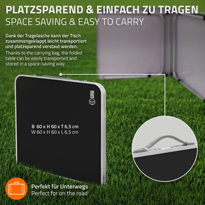 Campingtisch klappbar 120x60x54-70 cm Schwarz aus Aluminium-ECD Germany Clearance