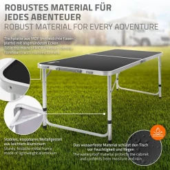 Campingtisch klappbar 120x60x54-70 cm Schwarz aus Aluminium-ECD Germany Clearance