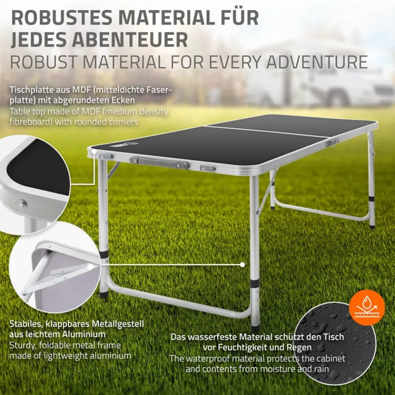 Campingtisch klappbar 120x60x54-70 cm Schwarz aus Aluminium-ECD Germany Clearance